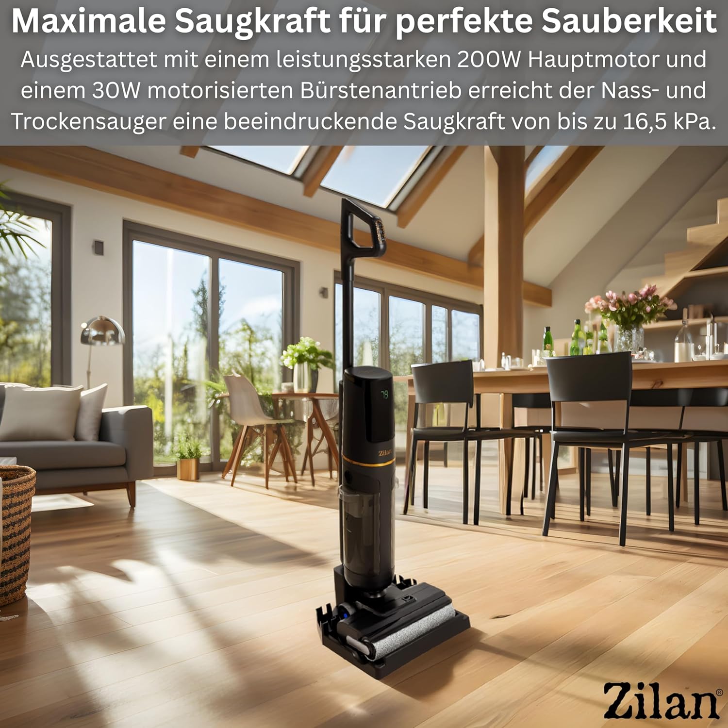 Zilan Akku Nass-Trockensauger mit Wischfunktion – Kabelloser Wischsauger & Staubsauger, Nass-Trocken-Sauger 2-in-1 Saugwischer Akkusauger Bodenreiniger für Alle Hartboden, BLDC-Motor Selbstreinigung