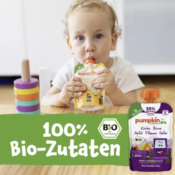 Bio Quetschie mit Kürbis, Birne, Apfel, Pflaume & Hafer