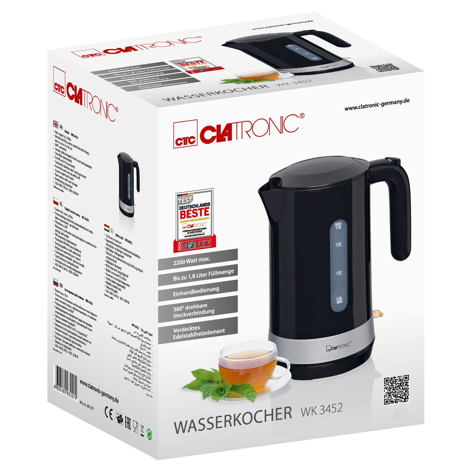 CLATRONIC Wasserkocher WK 3452 schwarz 1,8 Liter max. 2200 Watt
