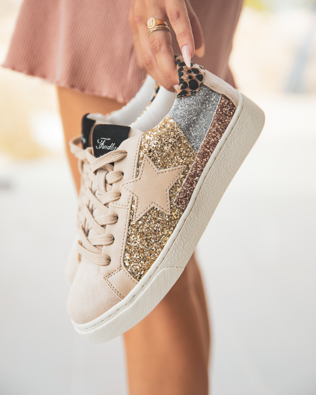 Basket femme beige étoile à lacets - Rebecca