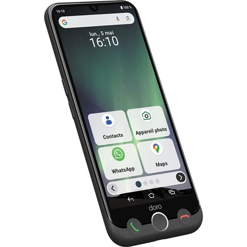 Smartphone Doro Pack seniors Aurora A30 graphite avec etui de protection noir + film de protection en verre trempé