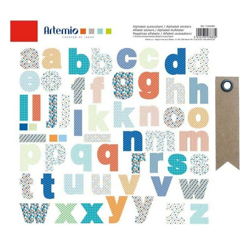 Alphabet autocollant en couleurs + 20 étiquettes kraft fanion