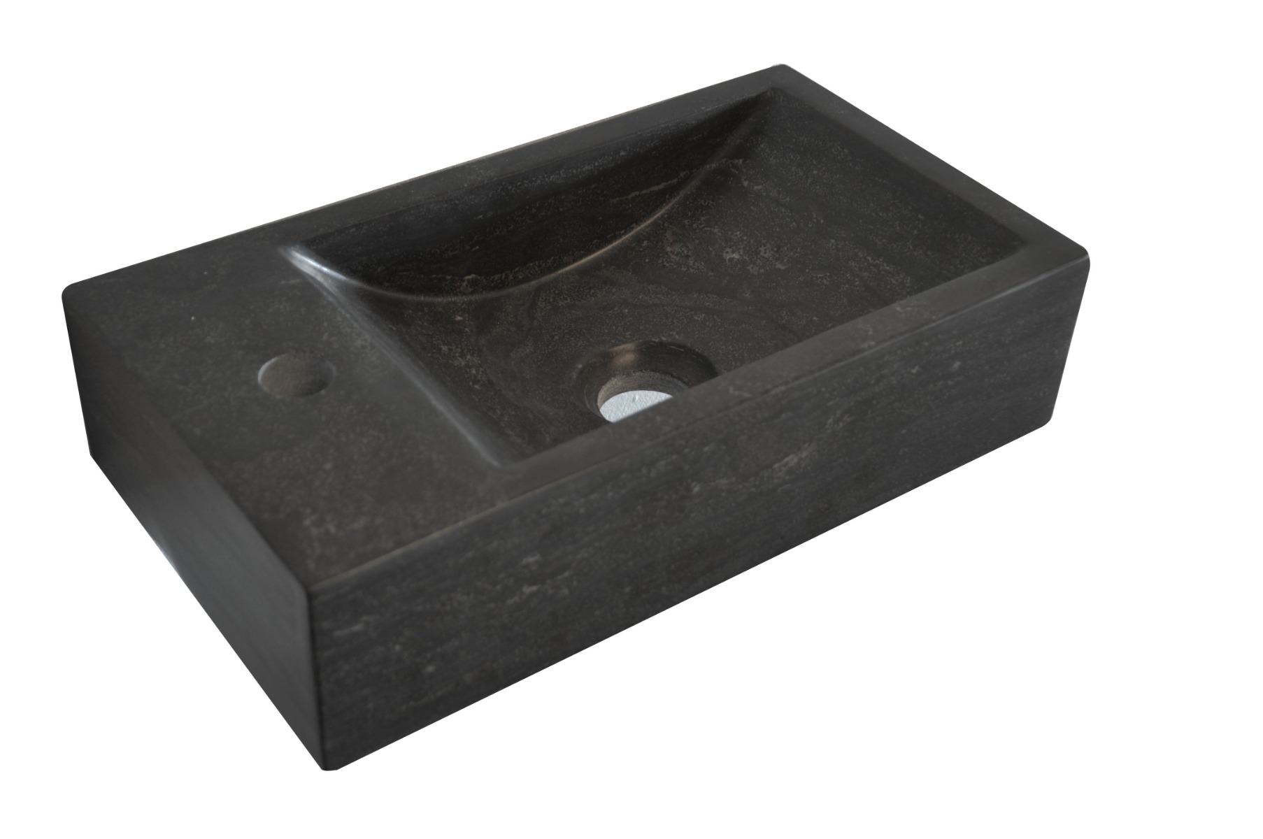 Fontana Recto toiletmeubel warm eiken 40x22cm met natuurstenen fontein links