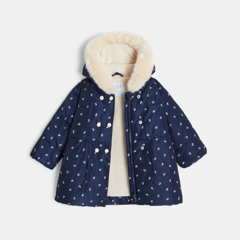 Manteau matelassé doublé fleuri bleu bébé fille Bleu