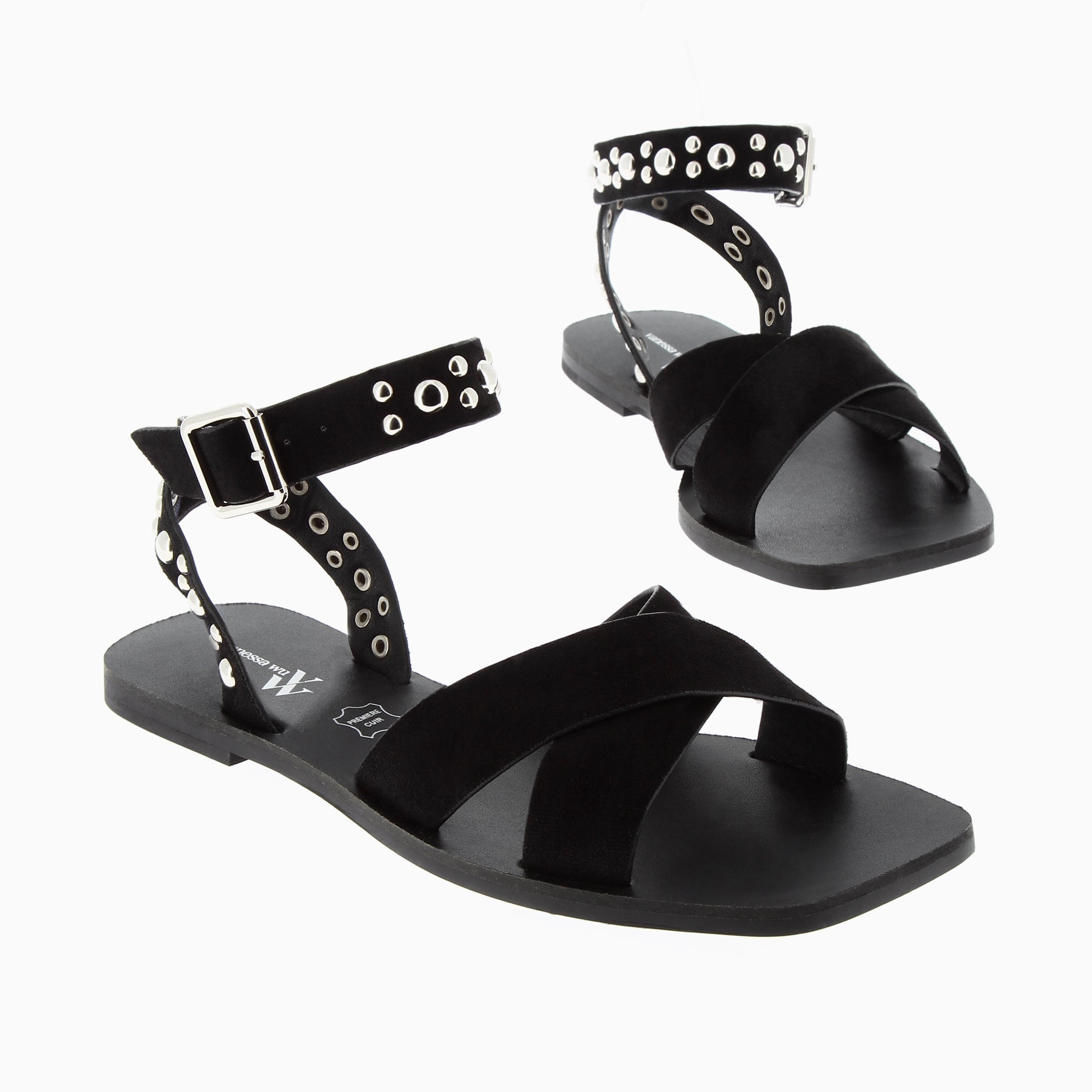 Sandales plates-Sandales plates Zora noires à clous