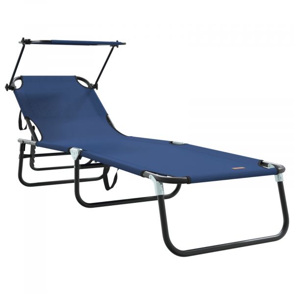 vidaXL Espreguiçadeira Dobrável com Toldo Azul de Tecido Oxford 600D - 1452471732