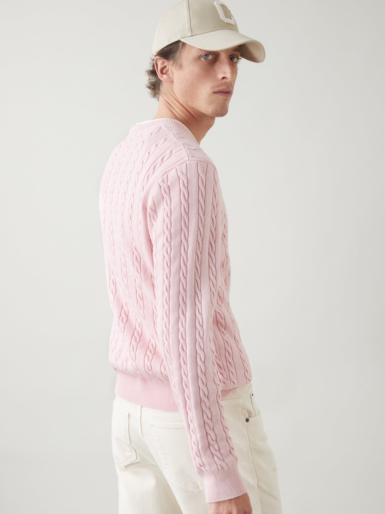 Pull torsadé coton et laine homme