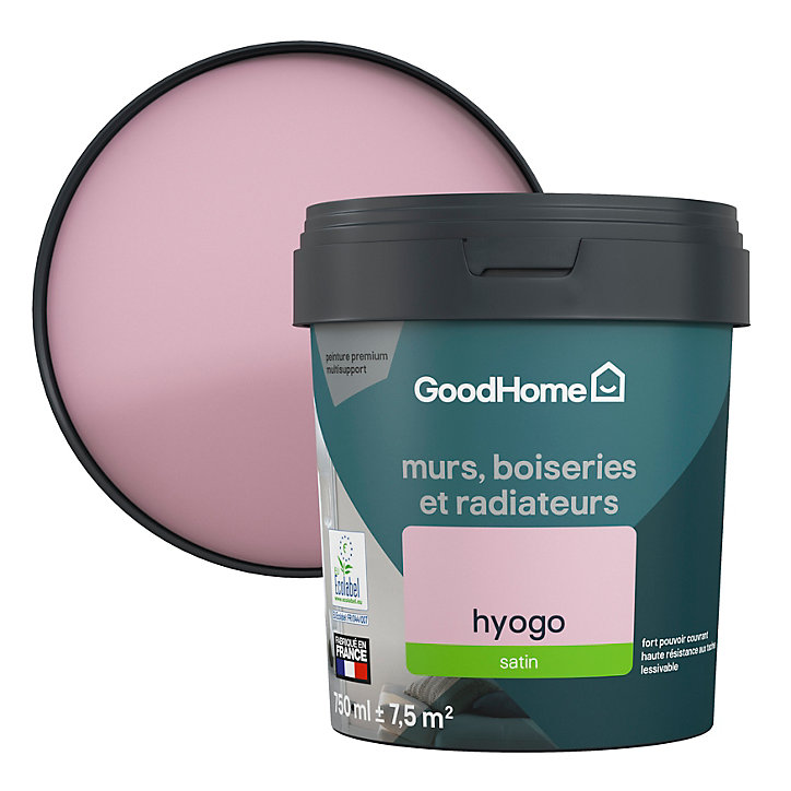 Peinture résistante murs, boiseries et métal GoodHome rose Hyogo satin 0,75L