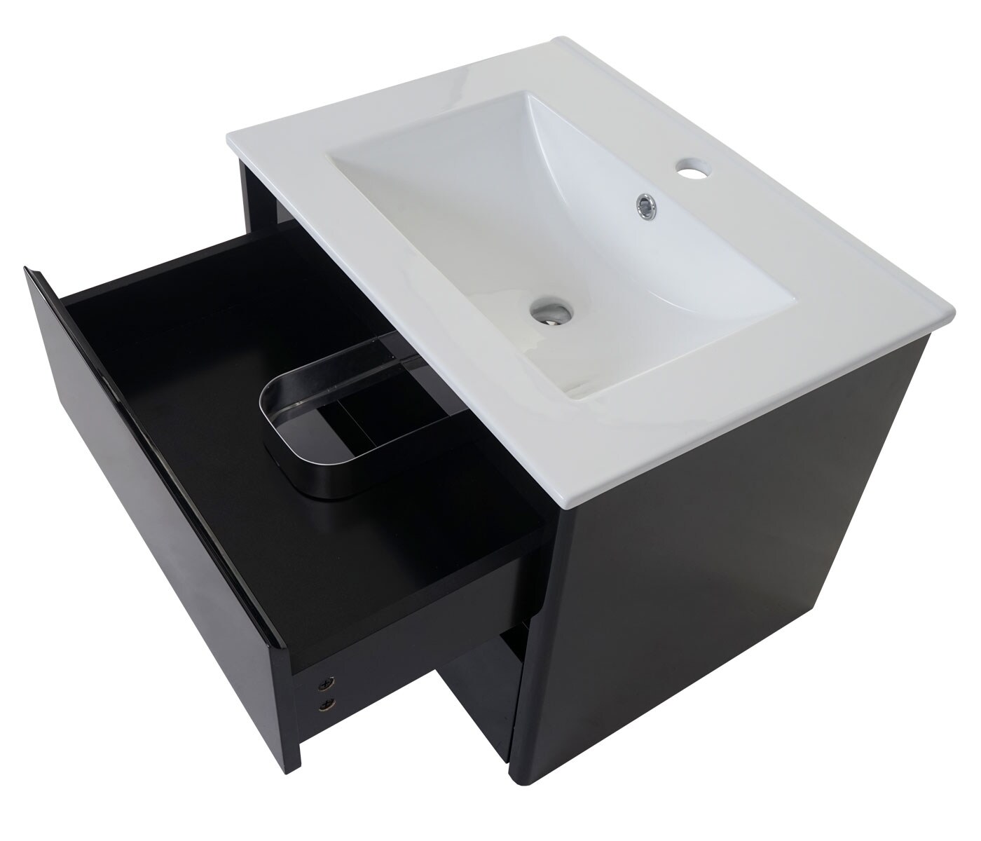 Badezimmerset MCW-B19, Waschtisch Spiegelschrank Hängeschrank, hochglanz ~ schwarz