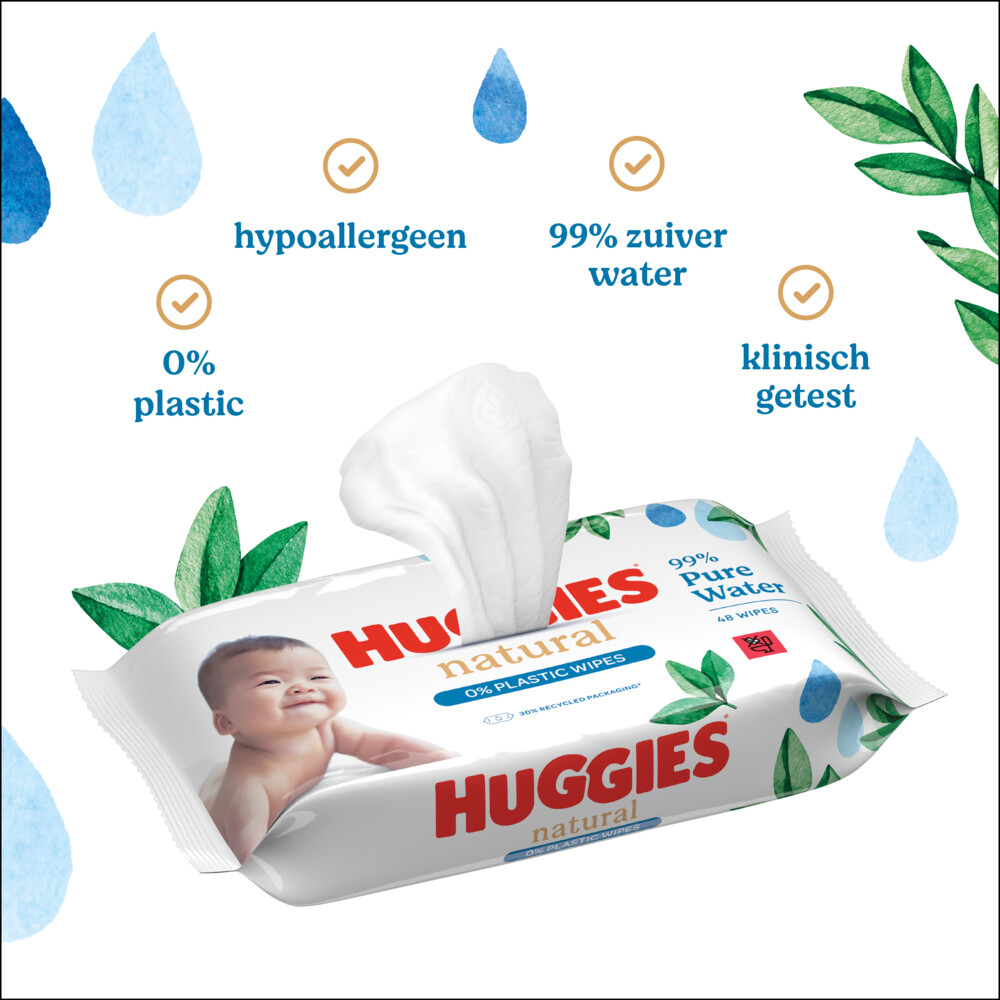 12x Huggies Billendoekjes Natural 0% plastic12x48=576 stuks