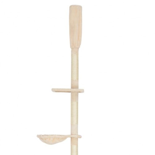 Arranhador bege para gatos com hastes de sisal.