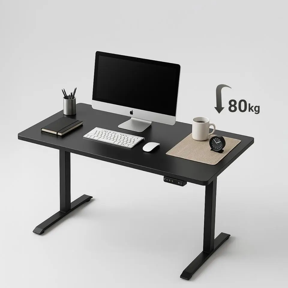 Elektrisch verstelbaar bureau - 180x80 cm - Single motor - Zwart / Antraciet