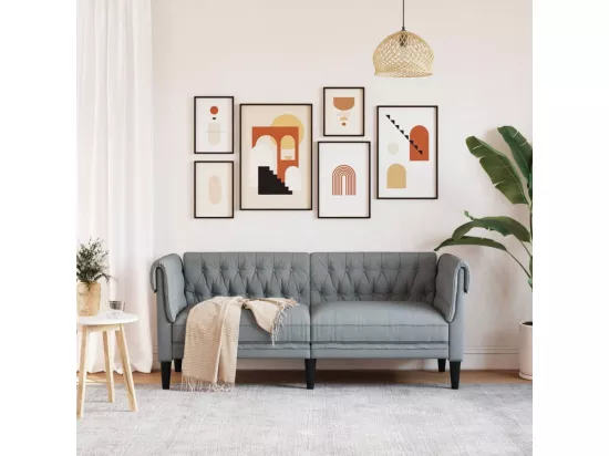 Canapé Chesterfield 2 places gris clair tissu