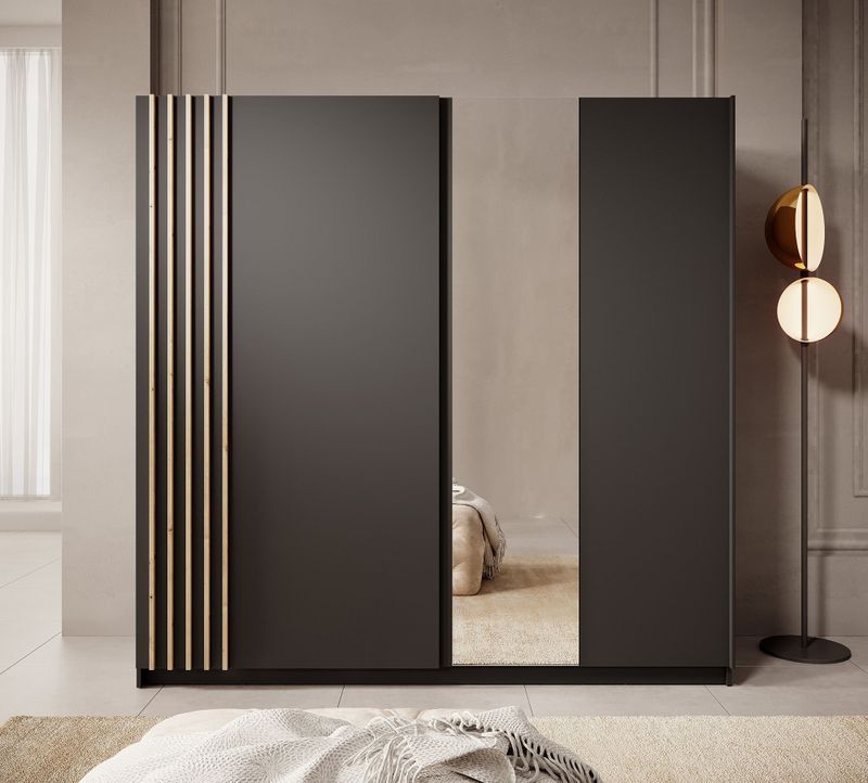 Meubella - Kledingkast Boets - Zwart - 200 cm - Met Spiegel