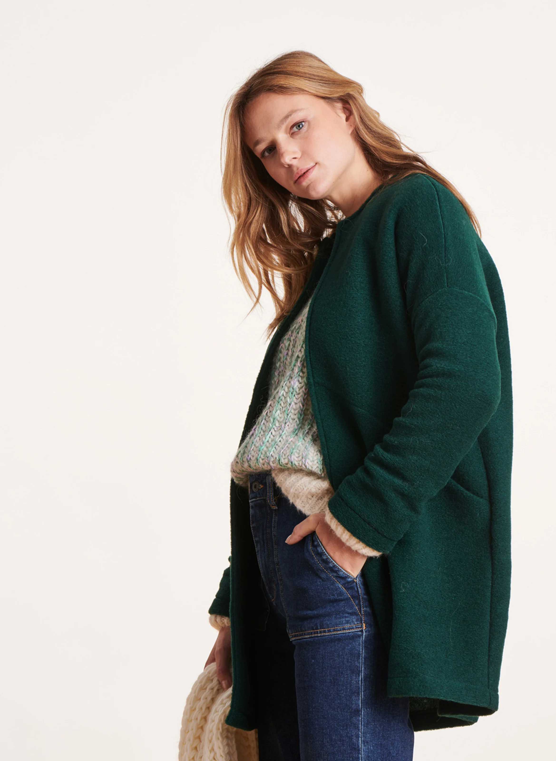 Manteau col rond| Bleu