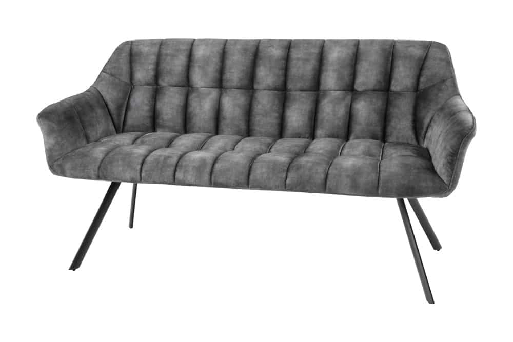 Esszimmer Sitzbank PAPILLON 165cm grau Samt mit Rückenlehne schwarzes Metallgestell