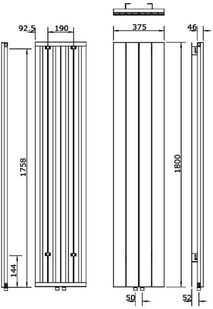 Jupiter - Designradiator - Mat zwart - 37,5x180 cm - 1052 Watt - Centrale verwarming
