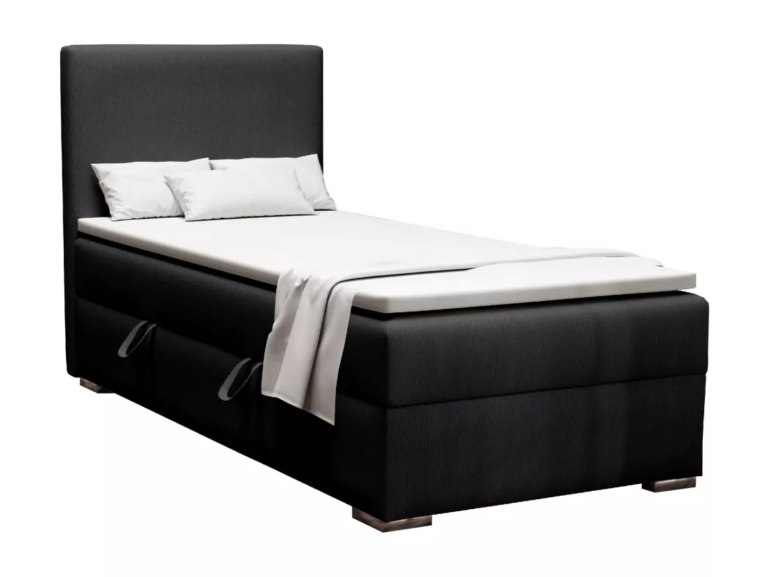 LIT SIMPLE avec topper Kiberg Mini côté gauche, 100x200 cm, Soft 11 (Noir)