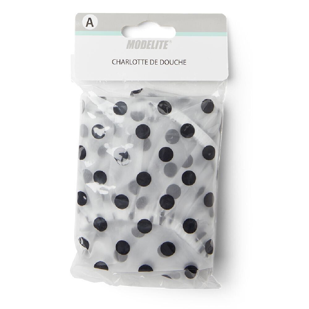 Charlotte de douche à pois plastique blanc et noir