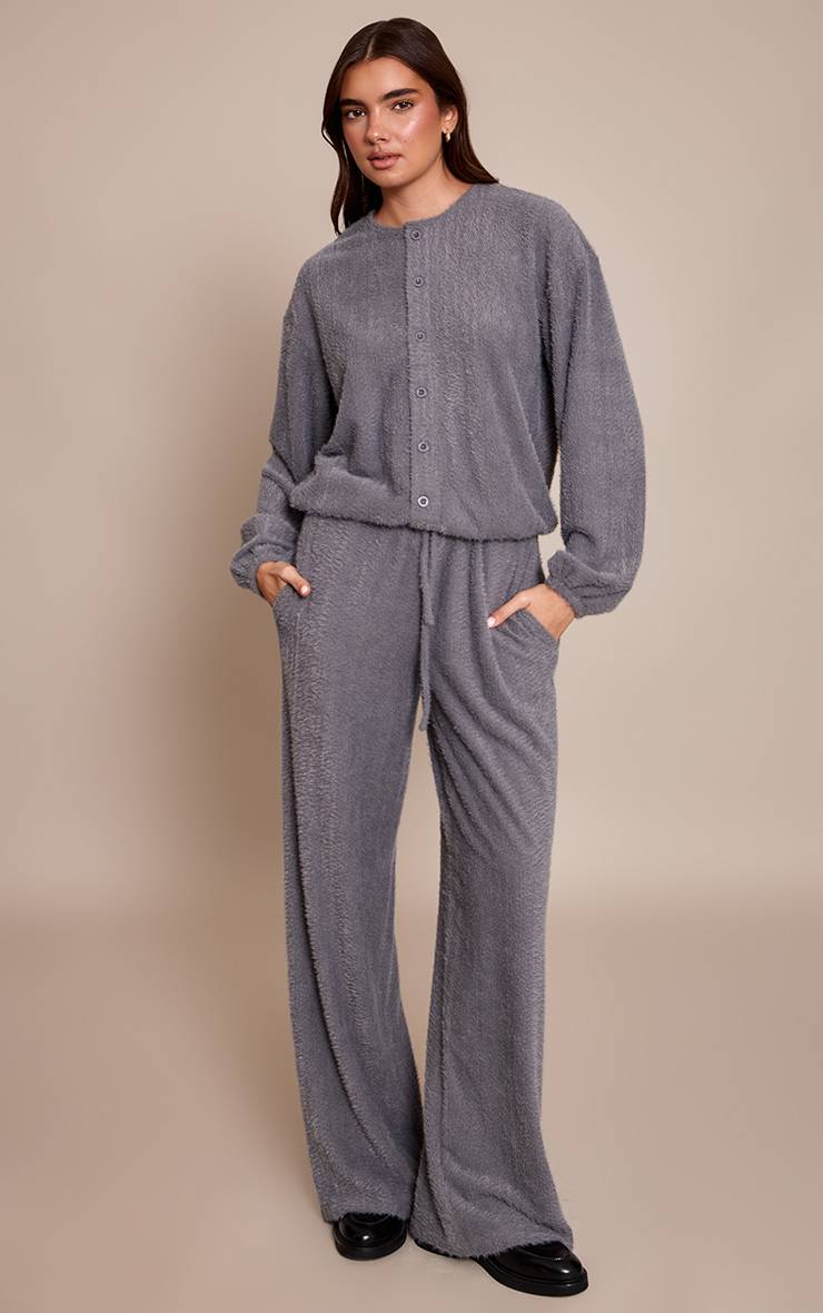 Gris Pantalon Large Texturé À Cordon De Serrage Ensemble Coordonné