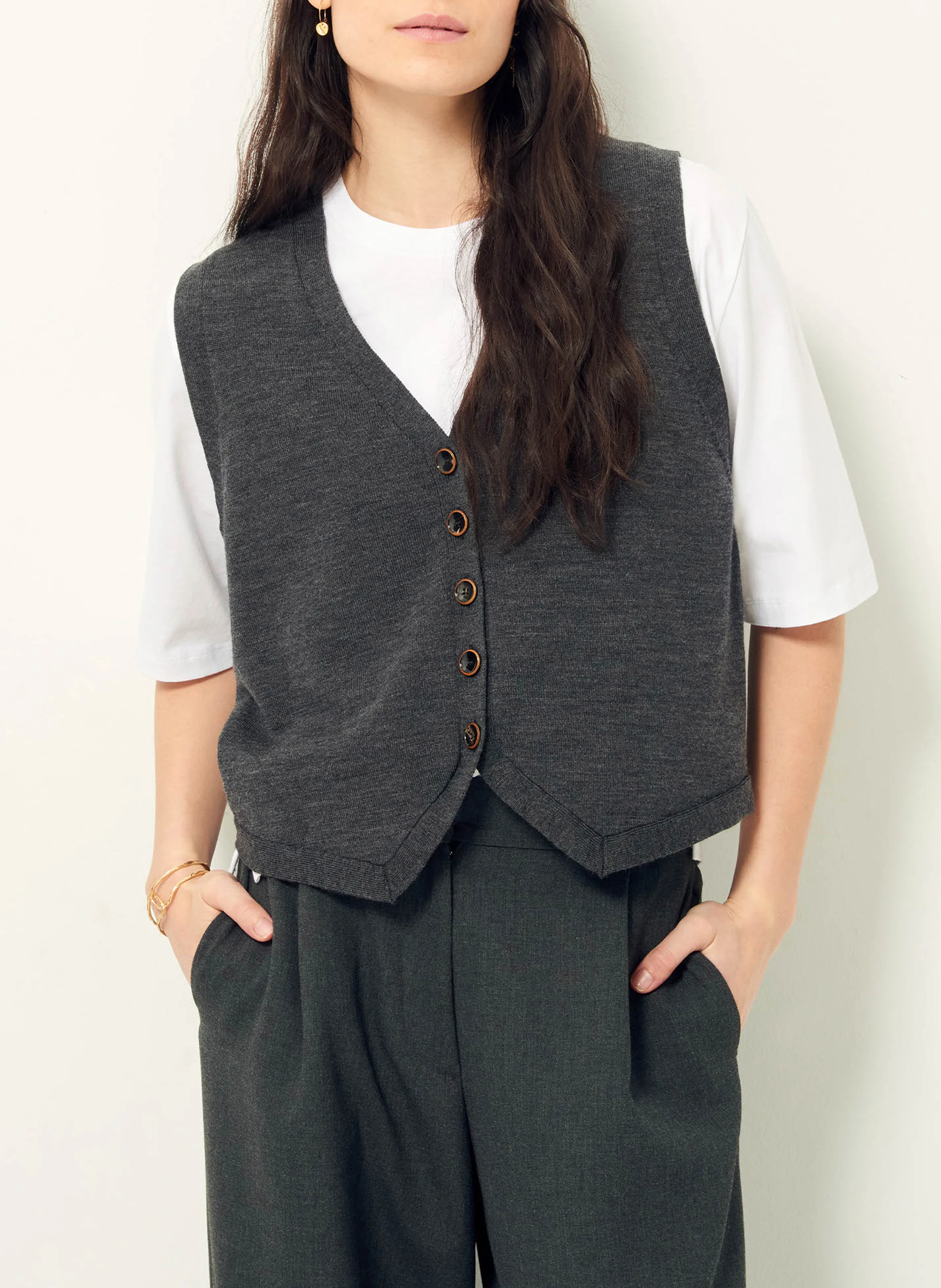 GIANCARLO - Gilet col V en laine| Gris