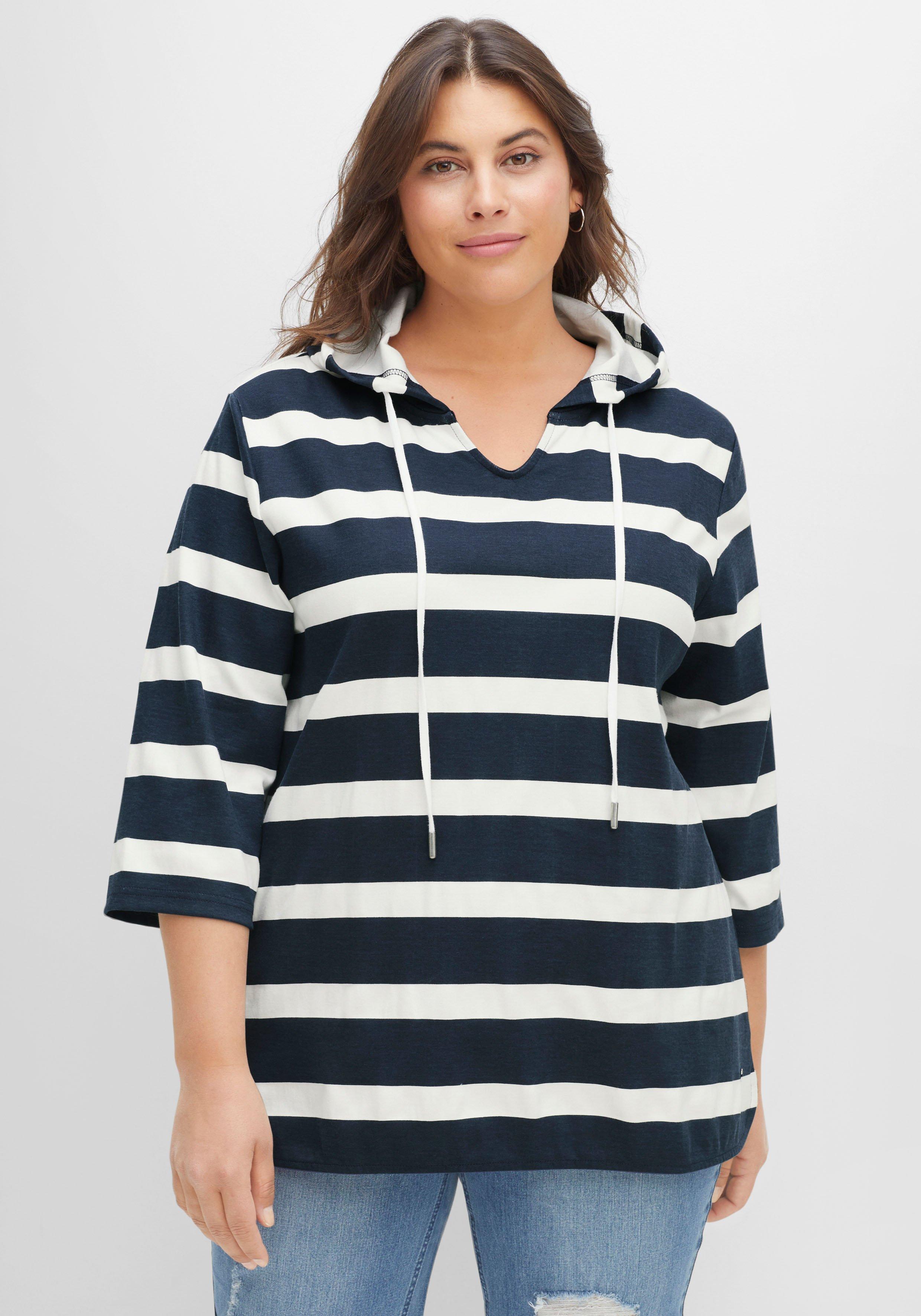 Kapuzenshirt mit Streifenmuster und 3/4-Arm