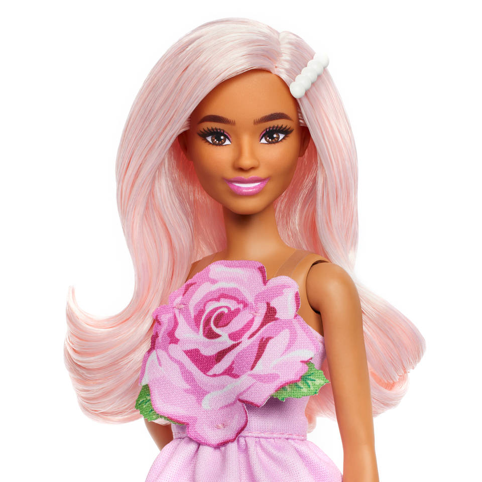 Barbie Fashionista pop in jurk met roos
