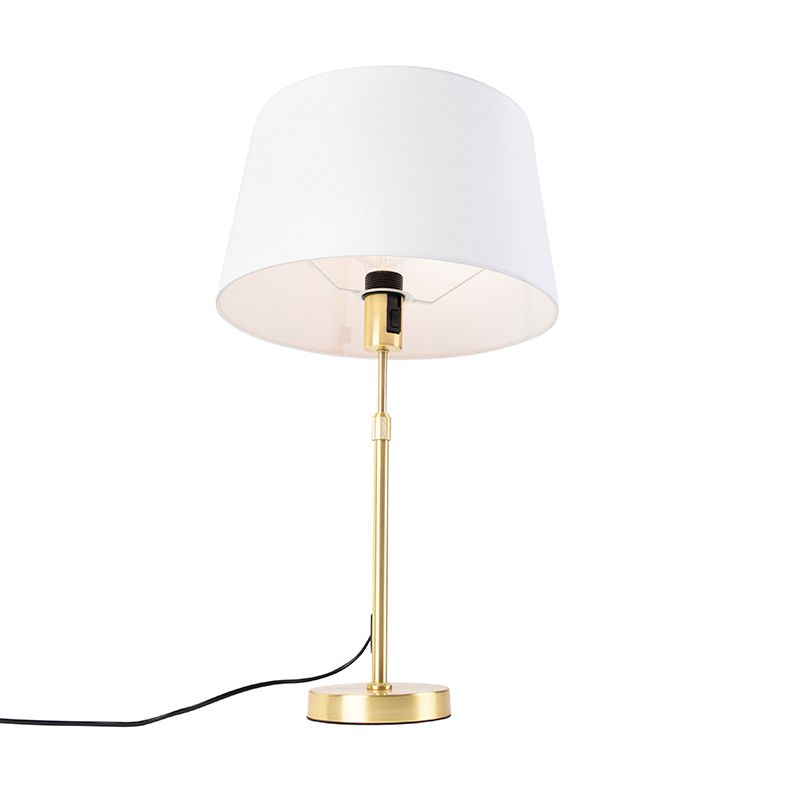 Tafellamp goud/messing met linnen kap wit 35 cm - Parte
