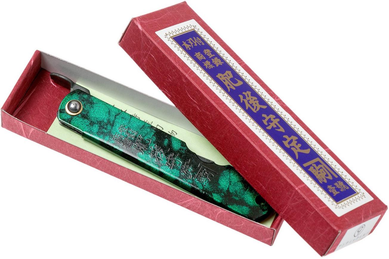 Higonokami zakmes 7,3 cm HIGOCJB, Blue paper steel, Jade Black Green Glitter Enamel