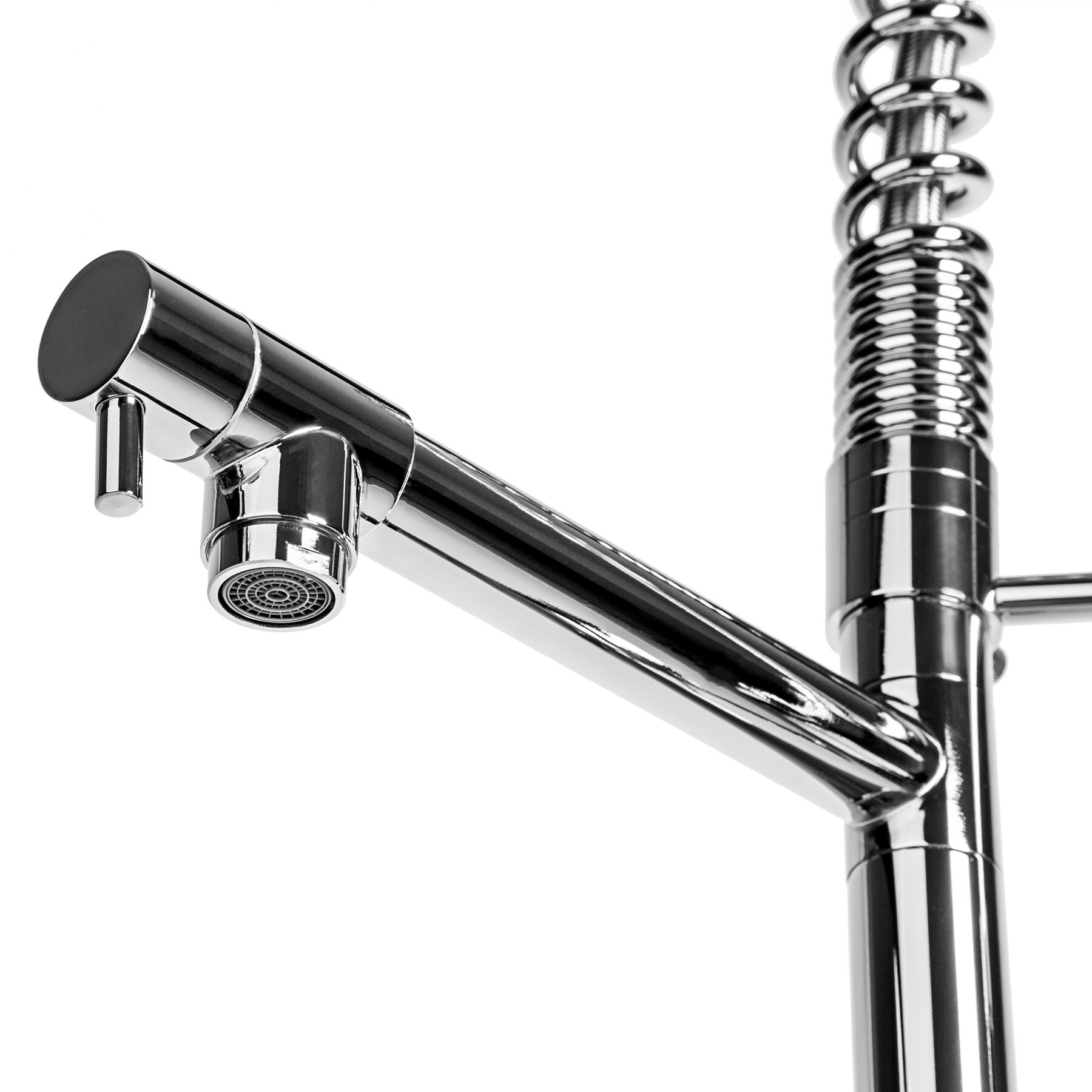 tectake® Küchenarmatur, Hochdruck, 360° drehbar, Wasserhahn, Spiralfeder mit ausziehbarer Brause, inklusive 2 Anschlussschläuche