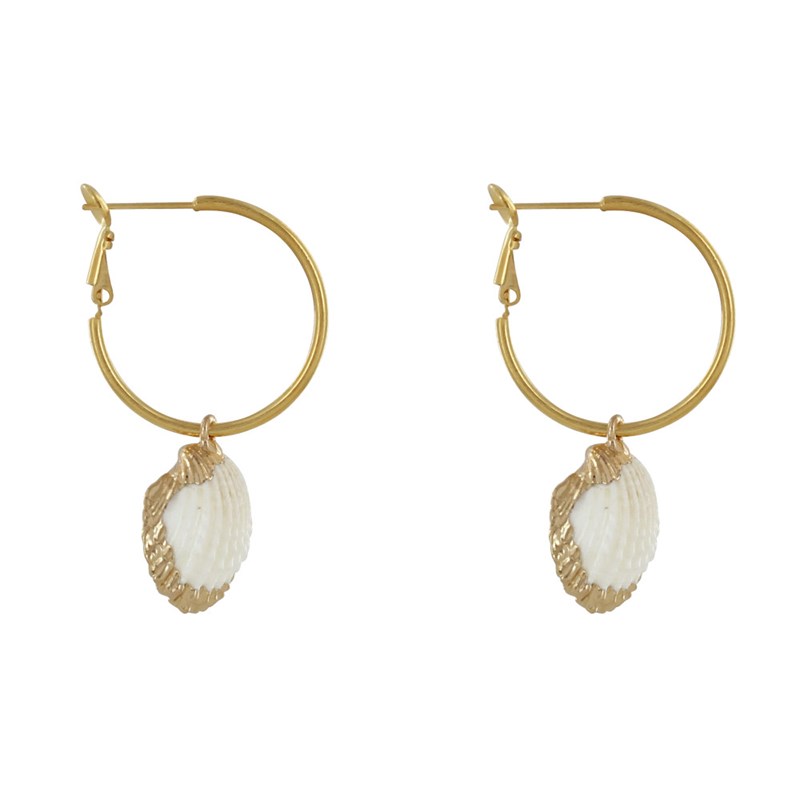 Boucles d'Oreilles Laiton Doré Créoles et Coquillages