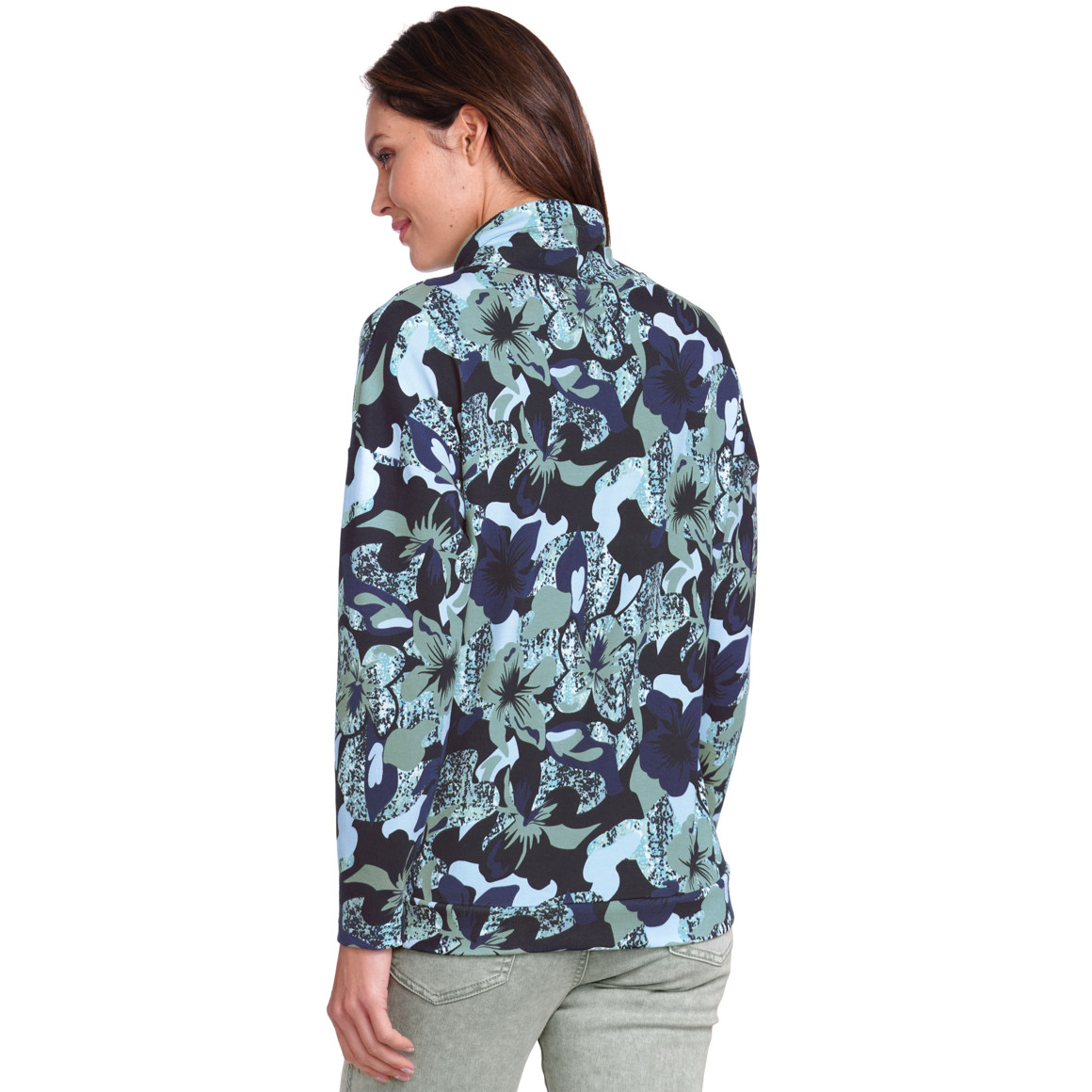 Gina Benotti Damen Sweatshirt mit Stehkragen dunkelblau / hellblau / helloliv