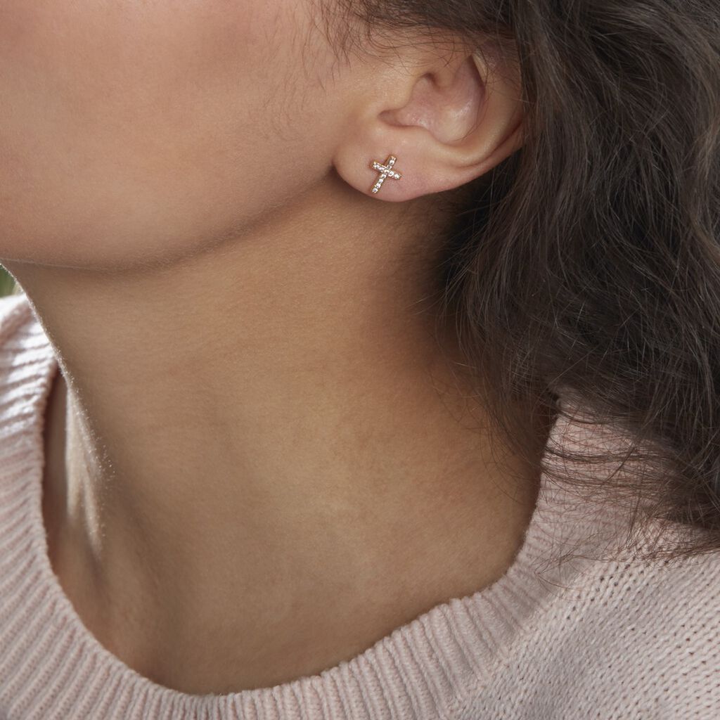 Boucles D'oreilles Puces Fatos Plaqué Or Oxydes De Zirconium
