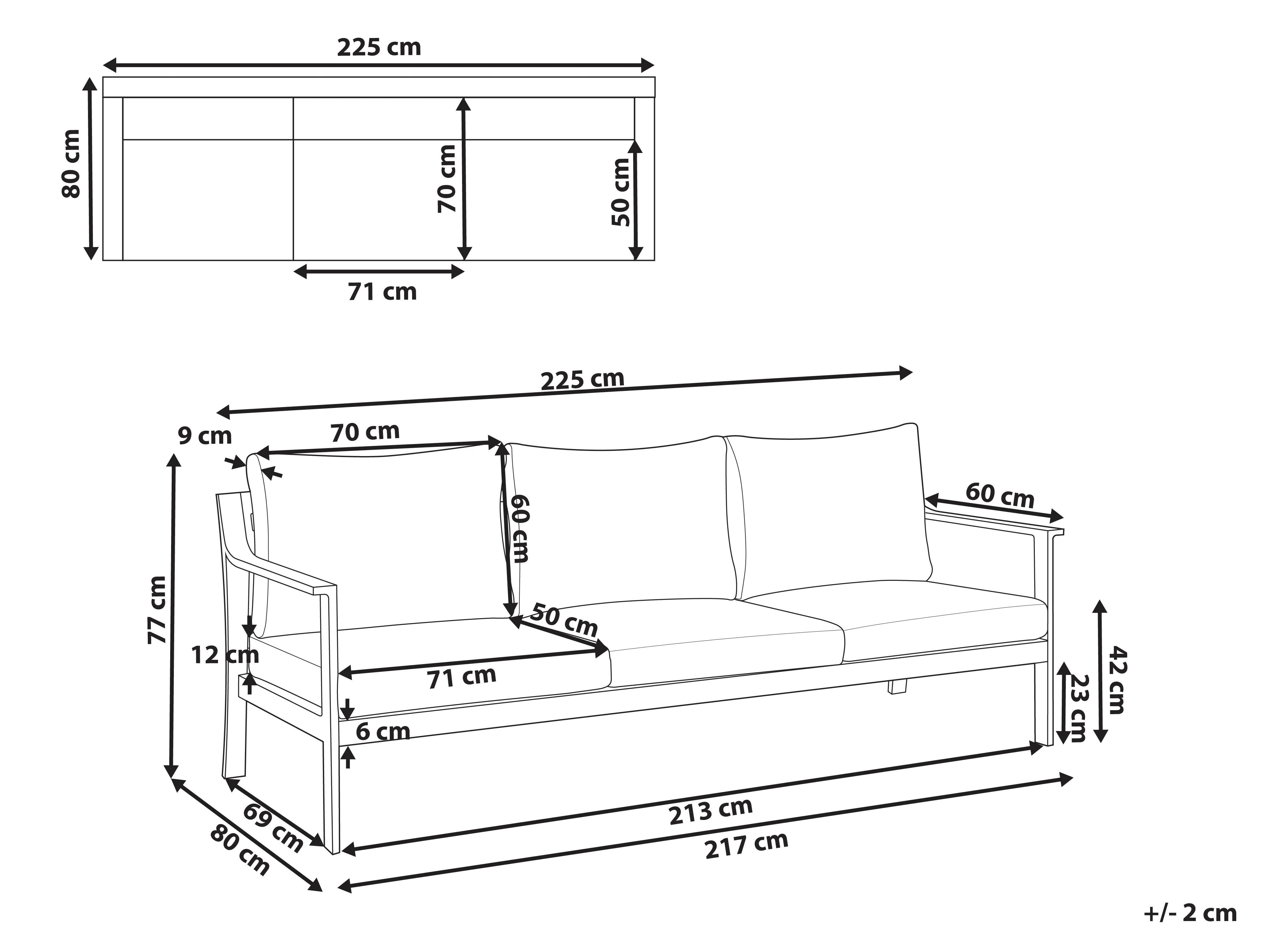 Tuin loungebank 3-zits KIATO Metaal Lichtgrijs