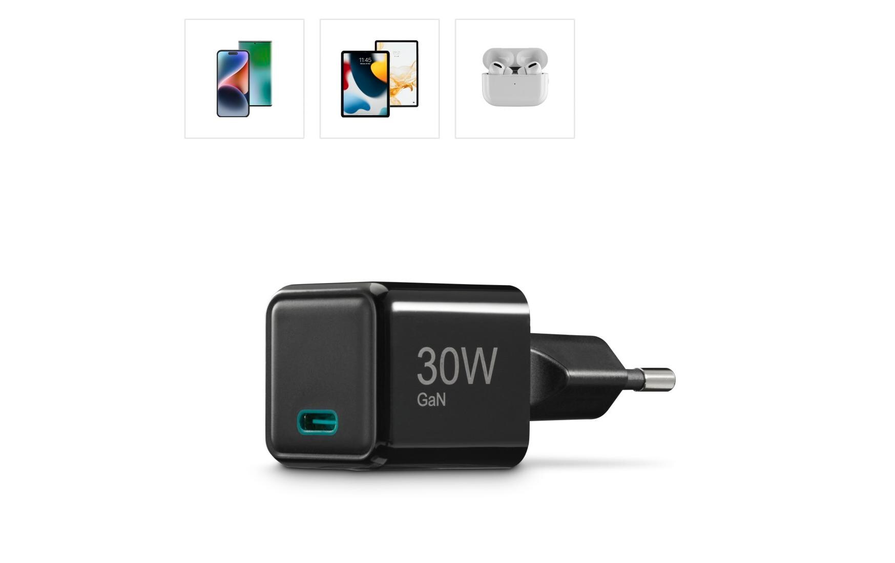 USB-Wandladegerät Mini-charger USB-C 30 W SchwarzSuper-Mini-GaN-Ladegerät USB-C