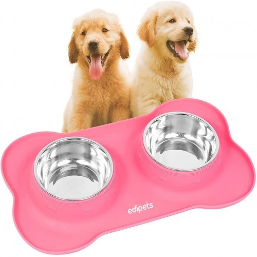 comedouro para cães Edipets em aço inoxidável rosa