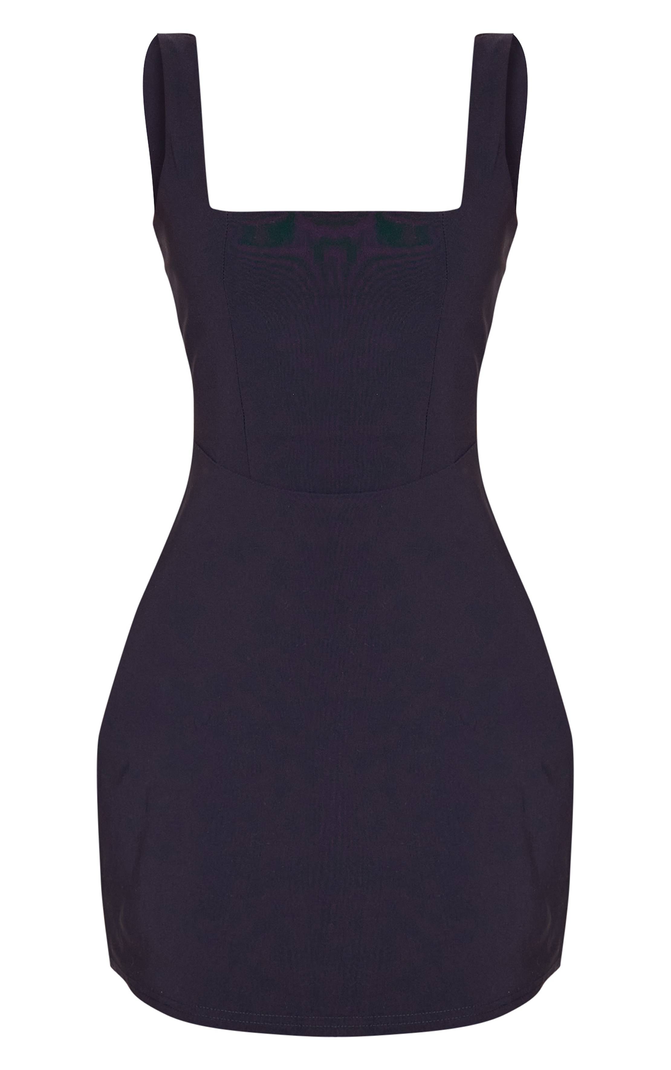 Noir Robe Moulante Sans Manches En Tissu Extensible Tissé À Encolure Carrée