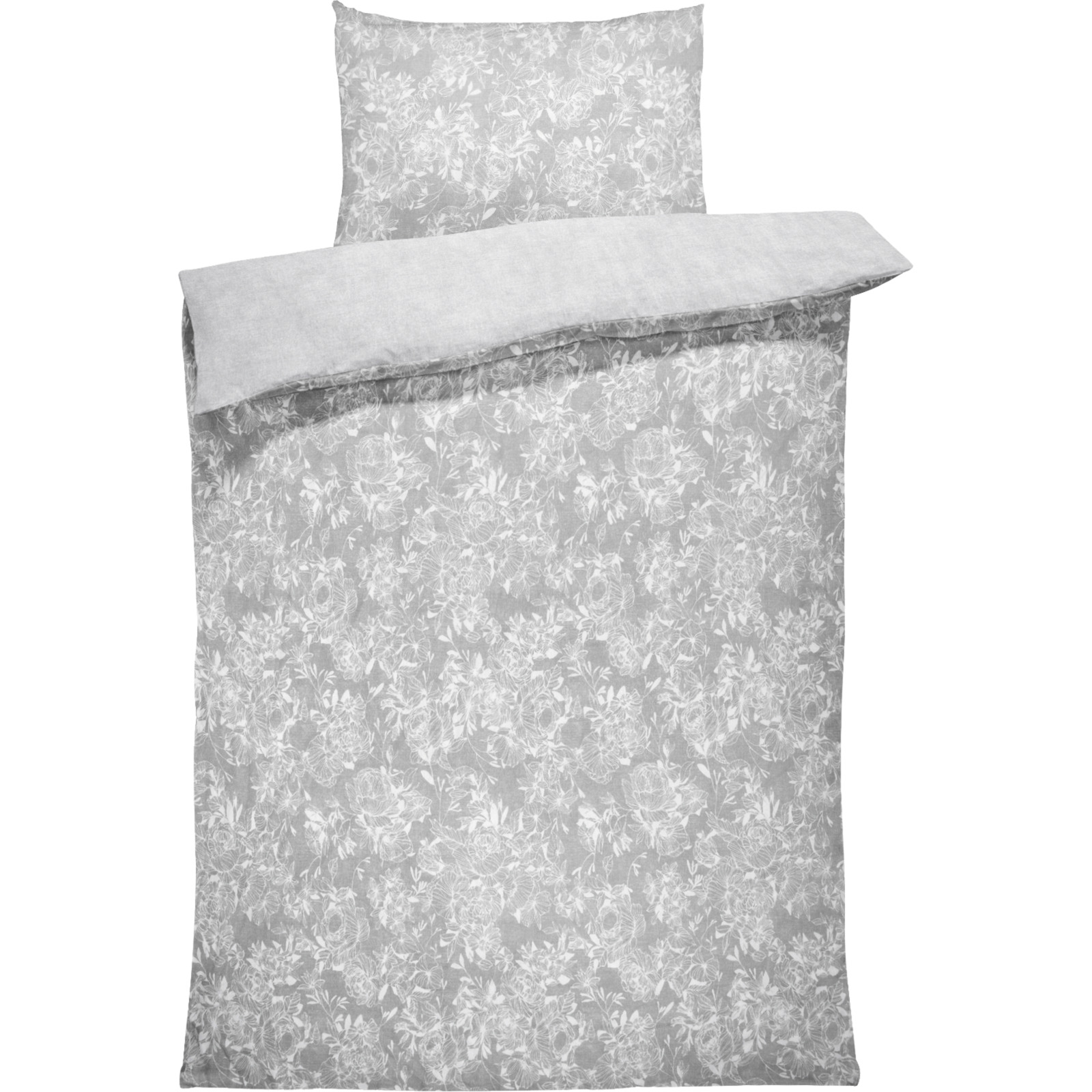 Bettwäsche Flanell Blumen grau