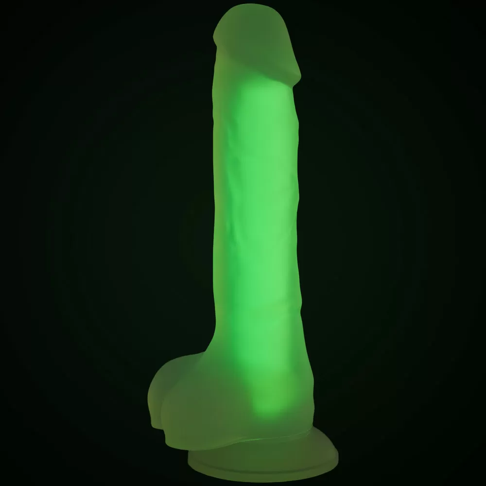 Baseks Silikone Dildo, Glow in the Dark - 21,5 cm.