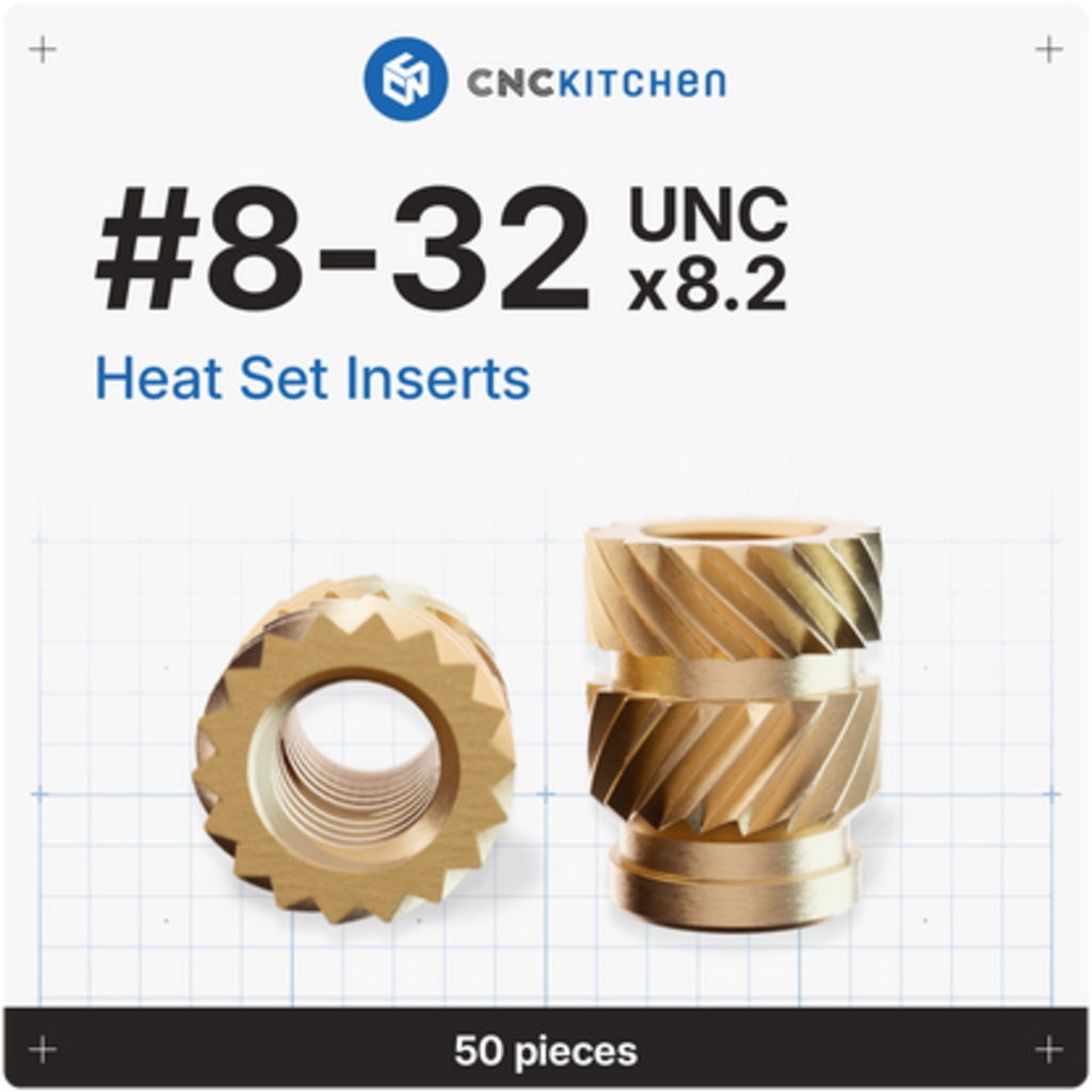 CNC Kitchen  Gewindeeinsatz #8-32 UNC, #8-32 x 8.2 (50 Stk)    Präzisionsgefräste Inserts aus hochwertigem Messing