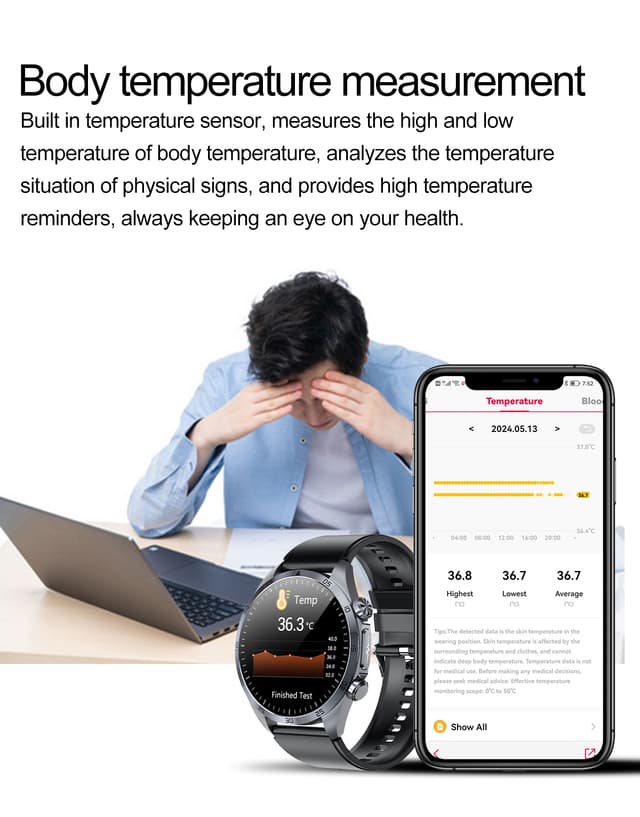 Smartwatch med avanceret sundhedsovervågning Sort