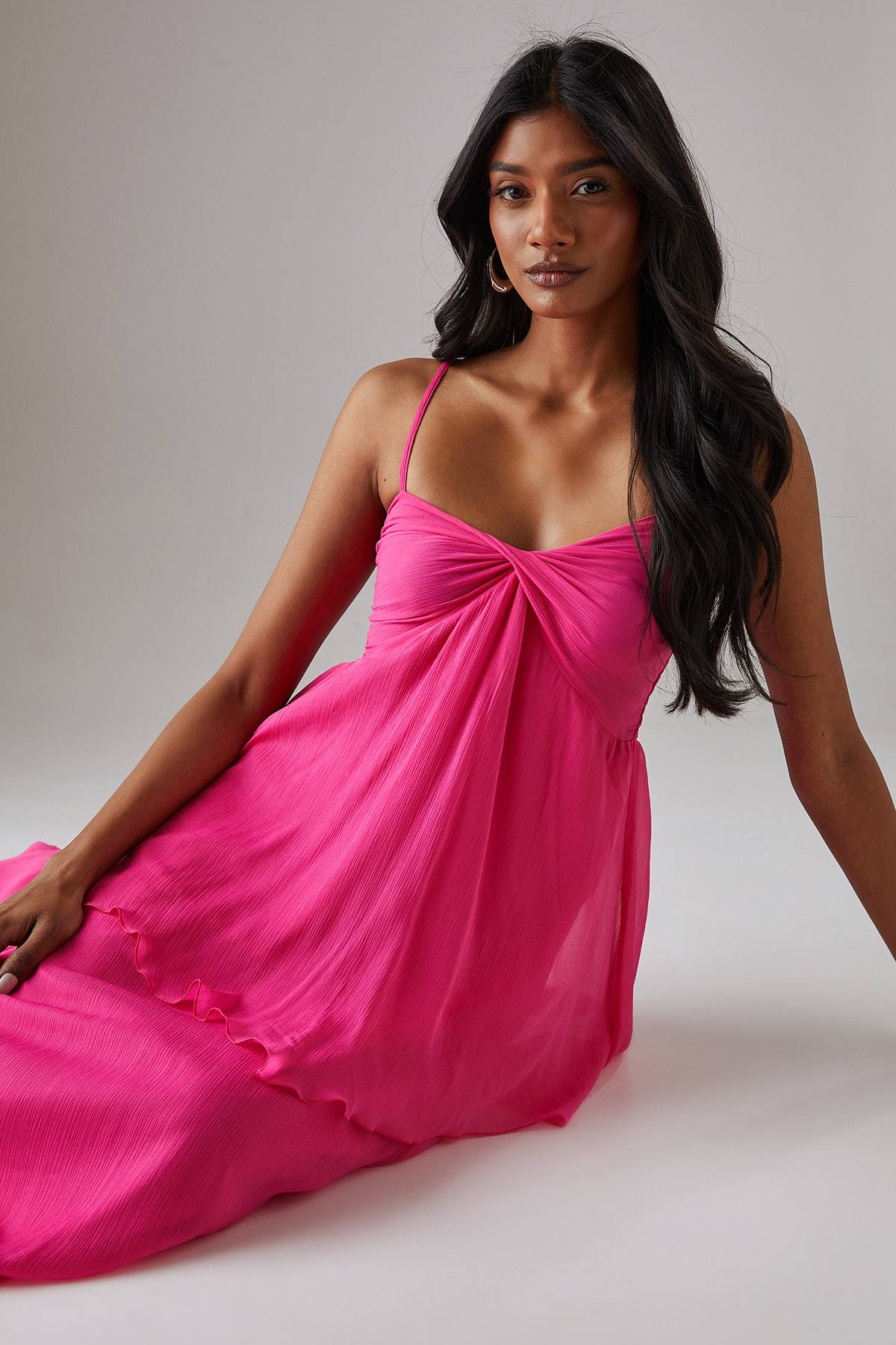 Warehouse Robe Longue Bustier Asymétrique En Mousseline À Double Couche