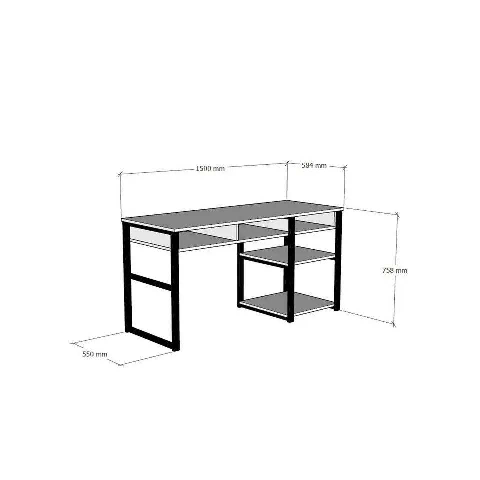 Bureau Zwart/Bruin Melamine - 150x58,4x75,8cm - Emro
