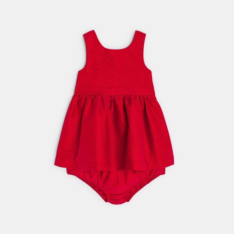Robe chic coton lin brillant bébé fille Rouge