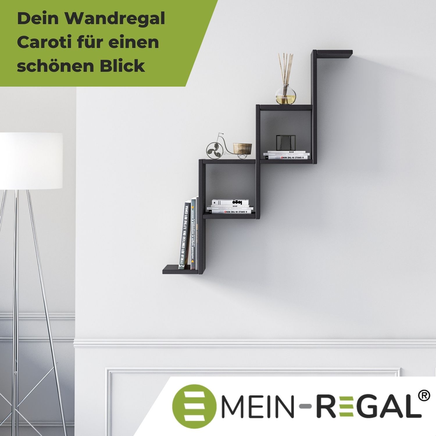 Mein-Regal Wandregal CAROTI 80x22x94cm MDF Holz bis zu 6 Fächer schwarz