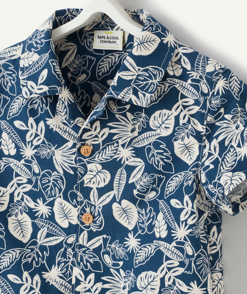 CHEMISE BÉBÉ GARÇON À MANCHES COURTES BLEU IMPRIMÉ FLEURI