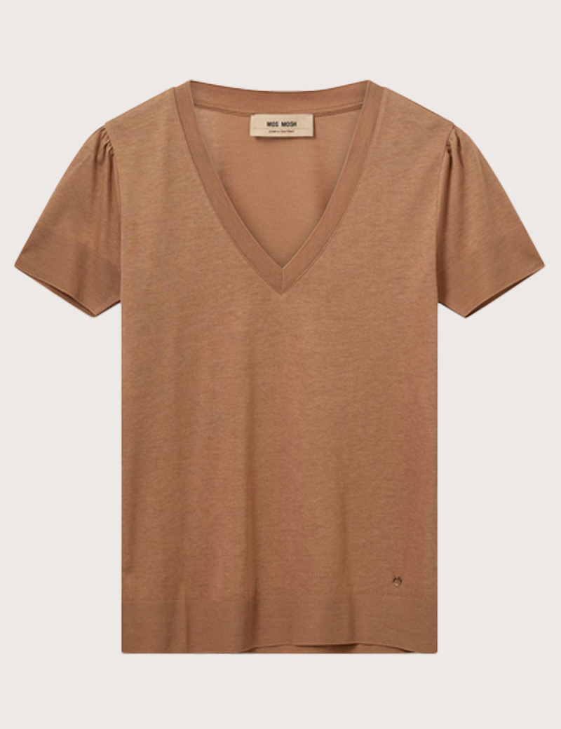 MOS MOSH T-SHIRT FEMME COL V SINK CAMEL