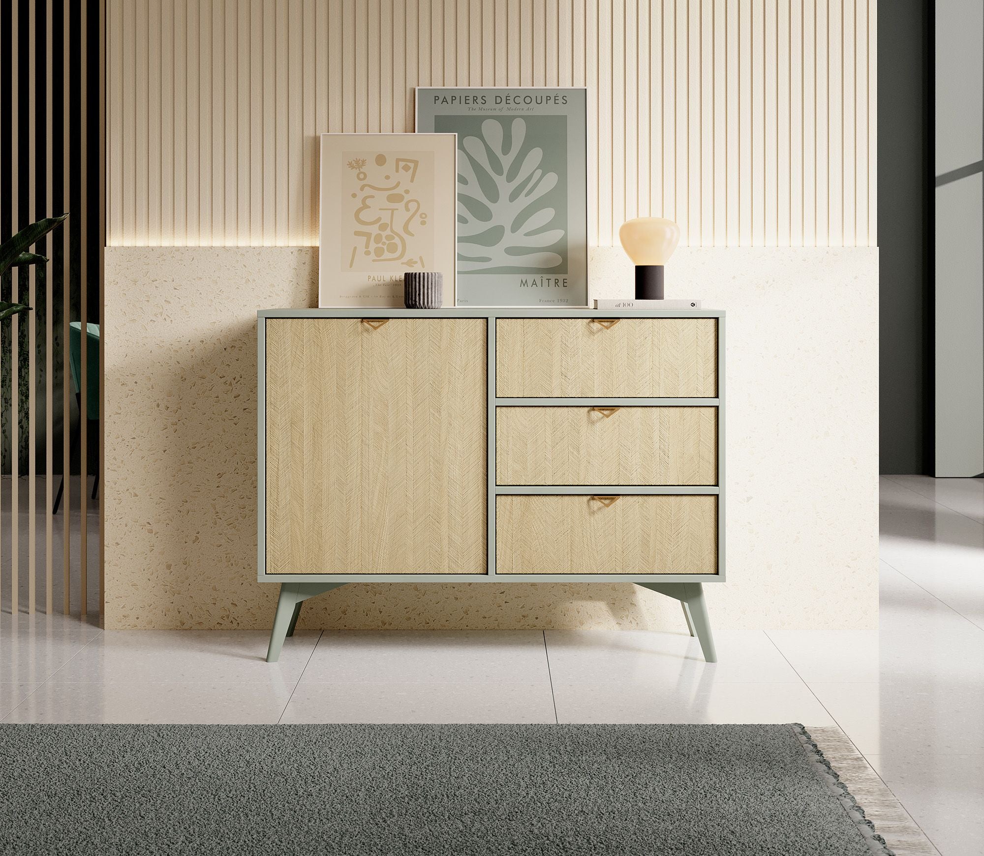 Essence - Dressoir - Groen/licht eiken - 106x38x81 cm