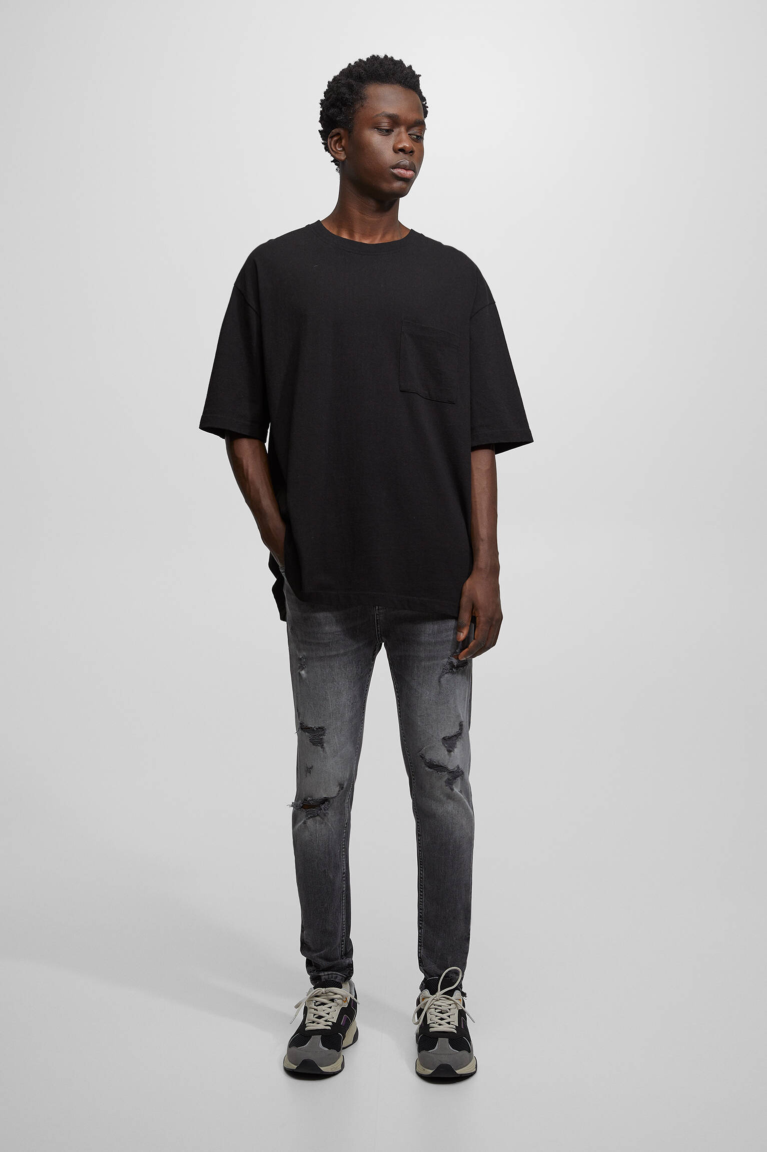 CALÇA JEANS CENOURA RASGADA - CINZA ESCURO