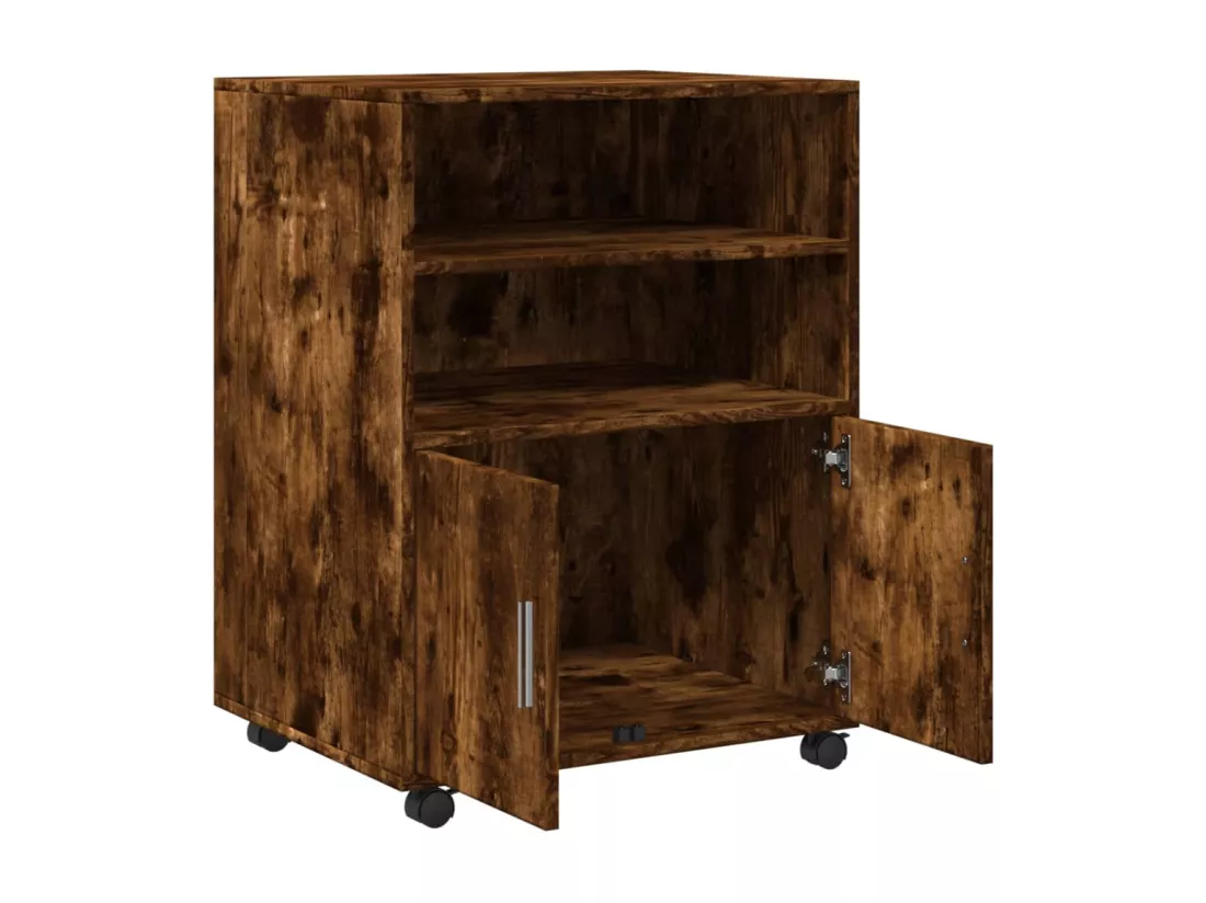 Armoire à roulettes chêne fumé 60x48x81 cm bois d'ingénierie